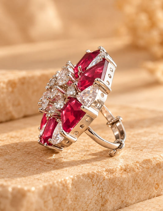 Ruby Red Floral Statement Ring