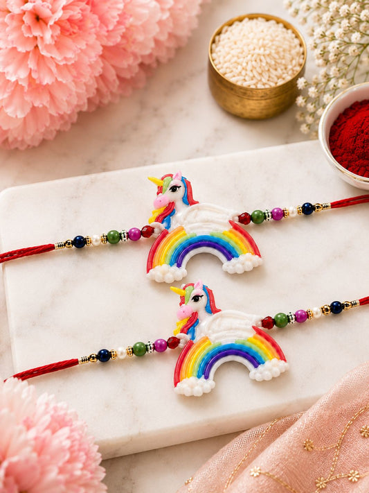Set of 2 Rainbow Kid Rakhi with Chocolate