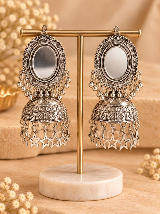 Mirror Silver Oxidised Jumkas