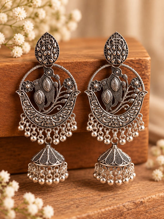 SIlver Oxidised Dangler Earring