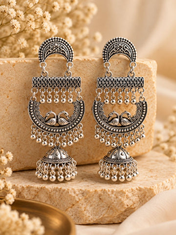 Peacock Silver Oxidised Dangler Earring