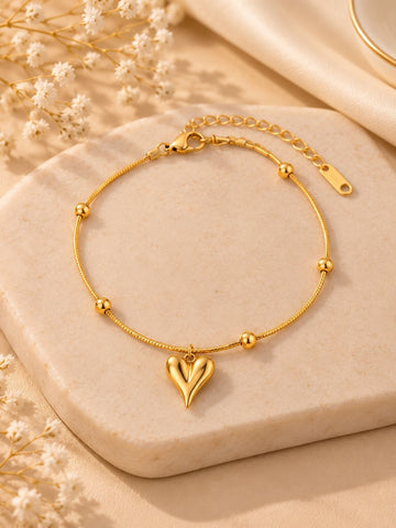 Gold-Toned Heart Charm Beaded Bracelet