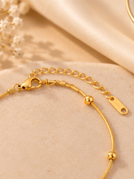 Gold-Toned Heart Charm Beaded Bracelet
