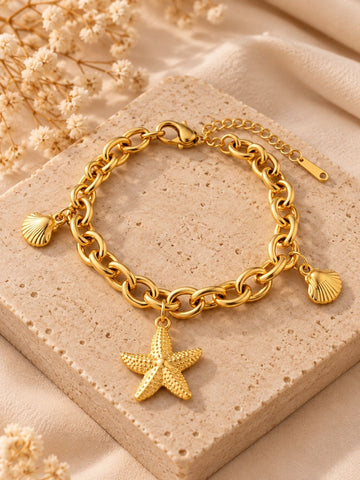 Gold-Toned Starfish Charm Chain Bracelet