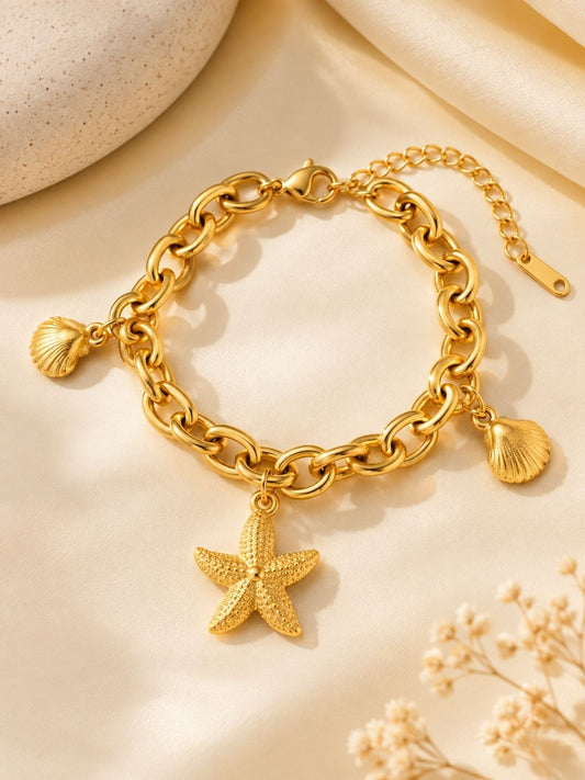 Gold-Toned Starfish Charm Chain Bracelet