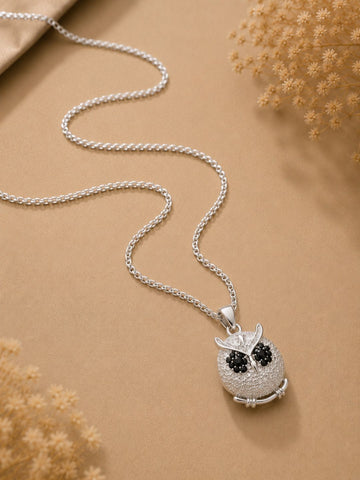 Demifine Silver Plated Owl Pendant Necklace