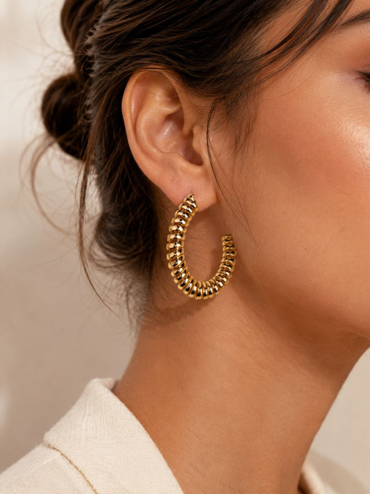 Demifine Ribbed Hoop Earrings