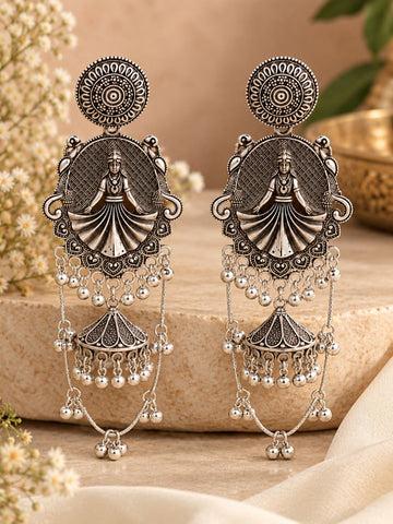 Oxidised Peacock Statement Earrings