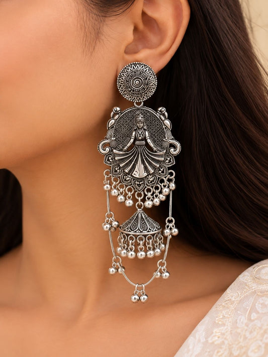 Oxidised Peacock Statement Earrings