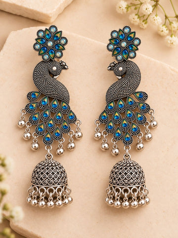 Peacock Silver Oxidised Earring