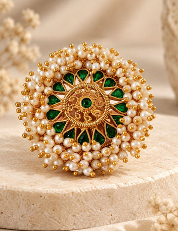 Emerald Pearl Gold Statement Ring