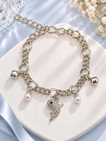 Dolphin Pearl Charm Bracelet