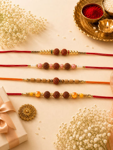 Premium Handcrafted Set of 4 Rudraksh Rakhi