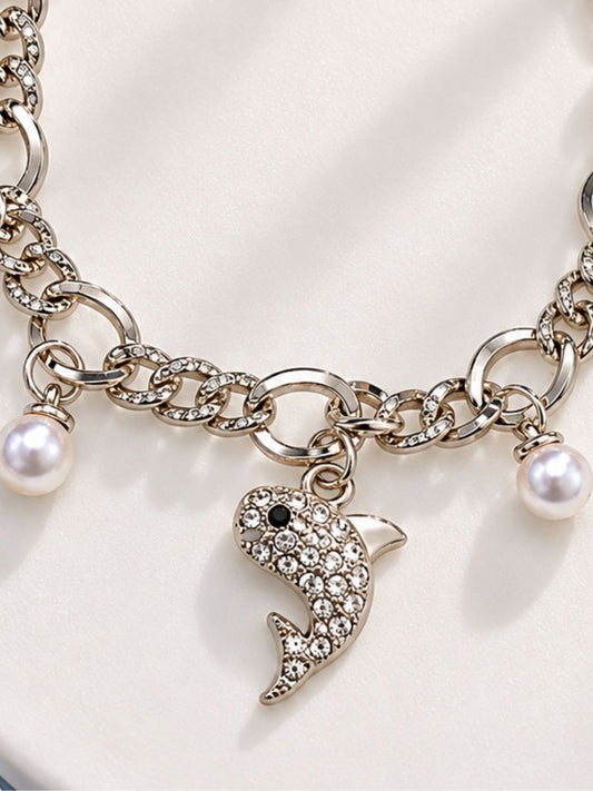 Dolphin Pearl Charm Bracelet