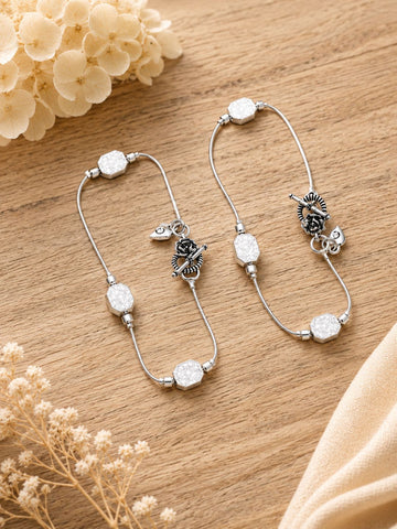 Minimal Silver Charm Payal Pair