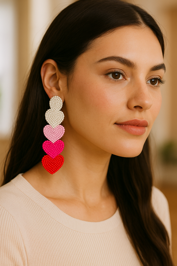 Hand-Beaded Layered Heart-Shaped Earrings