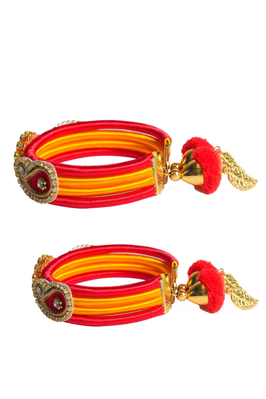 Red Yellow Kundan Embellished Bangles
