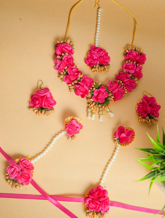 Pink Floral Handmade Jewelry Set