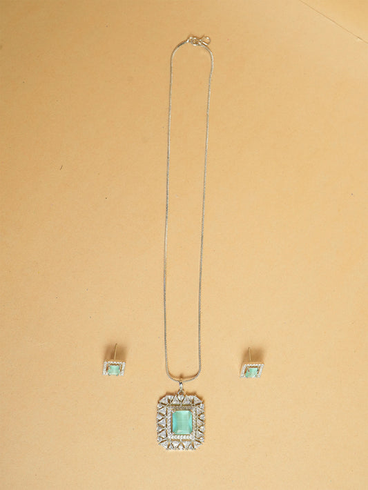 Elegant Brass Pendant and Earring Set with Emerald Green Stones