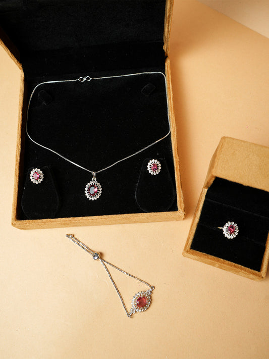 Ruby Pendant Necklace Set Ring and Bracelet"