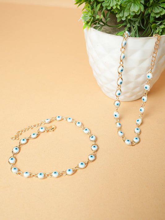 Elegant Gold-Plated Anklet Combo with Evil Eye and Pearl Charms