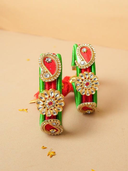 Red Green Kundan Embellished Bangles
