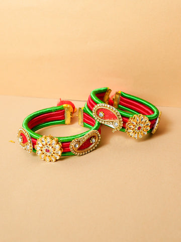 Red Green Kundan Embellished Bangles