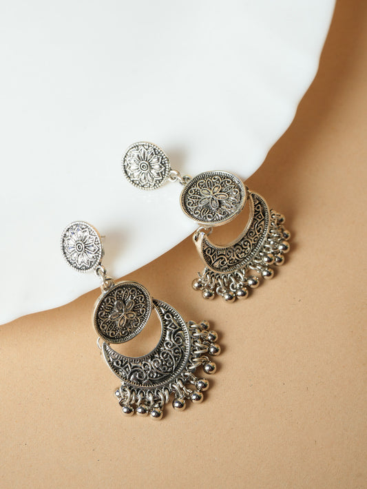 Silver Oxidised Chandbali Earrings