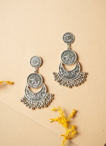 Silver Oxidised Chandbali Earrings