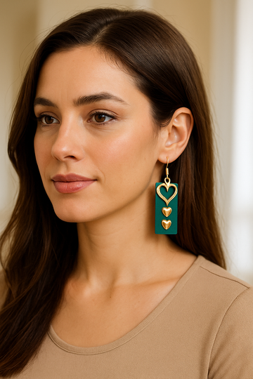 Teal Heart-Shaped Earrings