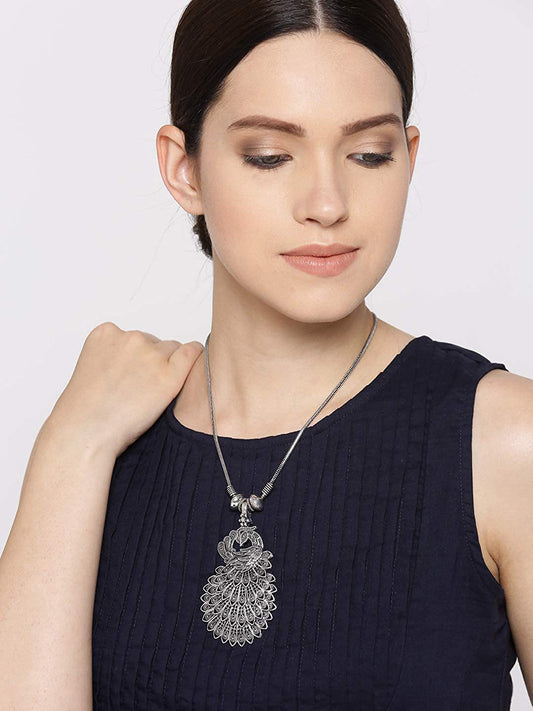 Silver Oxidised Long Necklace