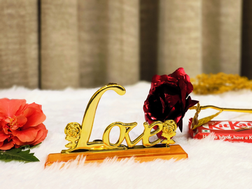 Eternal Red Rose with Gold LOVE Display Stand Romantic Anniversary Gift