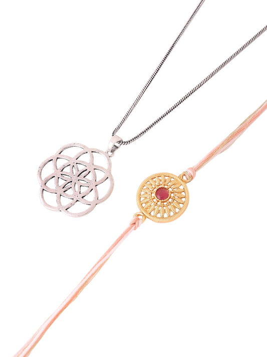 Chain Pendant and Gold-Plated Rakhi Gift For Brother