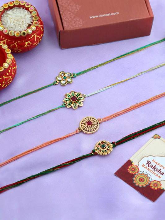 Set Of 4 Threaded Rakhi With Roli & Rice
