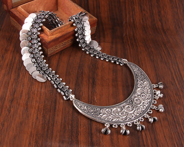 Silver Oxidised Long Necklace