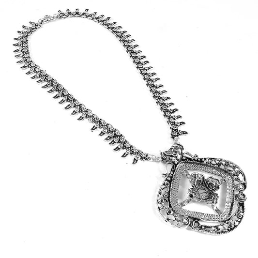 Silver Oxidised Long Necklace