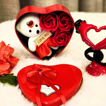 Deluxe Valentine’s Gift Set Eternal Red Rose with Gold LOVE Stand & Treats