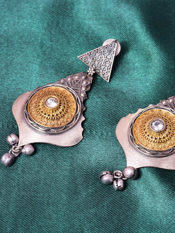 Oxidized Black Metal Dangle Earrings with Pink Stone