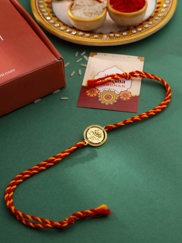 Gold-Plated Flower Engraved Rakhi (Set of 1)
