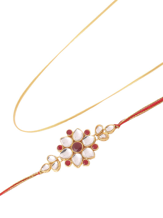 Gold-Plated Chain with Kundan Rakhi Gift Combo For Brother