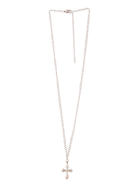 Silver Plated Cross Pendant with Chain For Men