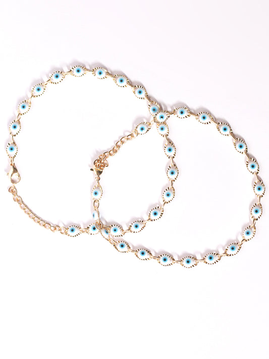 Gold Plated White Evil Eye Anklet