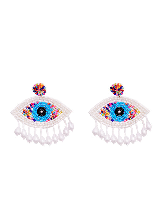 Handmade White Evil Eye Dangler Earring