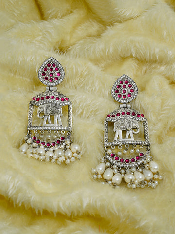 Oxidised Pink Stone Dangler Earring