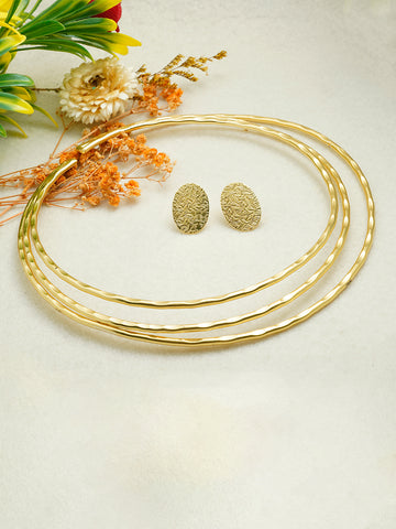 Gold Plated Layered Hasli Necklace Set