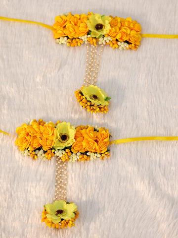 Yellow Haldi Flower Hathphool Set