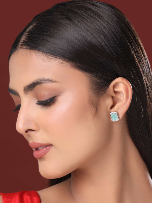 Turquoise Rectangle Diamond Earrings