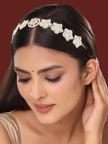 Gold-Plated Kundan-Studded & Pearl Beaded Sheeshphool