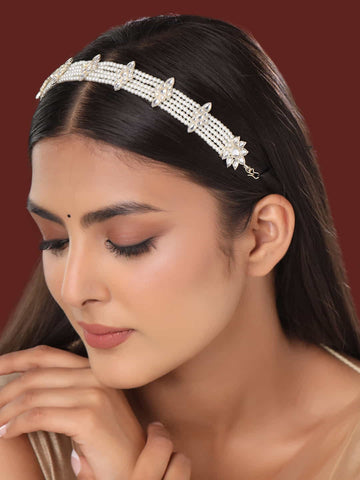 Gold-Plated Pearls & Kundan Studded Sheesphool Mathapatti