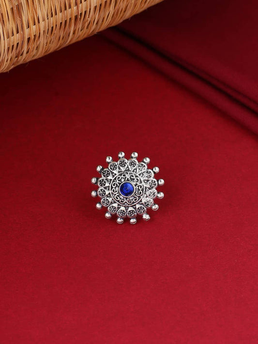 floral-shape-blue-stone-ring-adjustable-viraasi